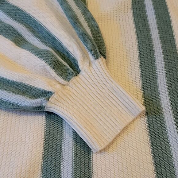 Wild Fable Green Striped Ballon Sleeve V-neck Ribbed Tunic Length Sweater Size M - Picture 6 of 8